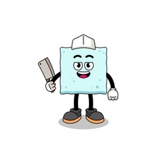 Mascot of sugar cube as a butcher