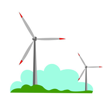 wind turbine on green field.Illustration of a wind power plant.  windmill vector eps