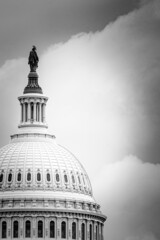 Black and white close-up photo of the capital dome in Washington D.C. 