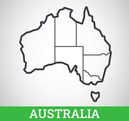 Simple outline map of Australia with regions. Vector graphic illustration.