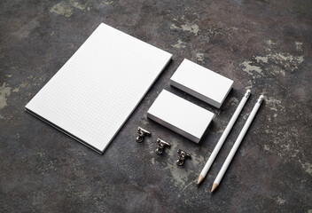 Blank corporate stationery set on concrete background. Template for branding design. Branding mock up.
