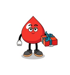 blood mascot illustration giving a gift