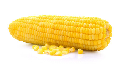 Boiled corn on white background