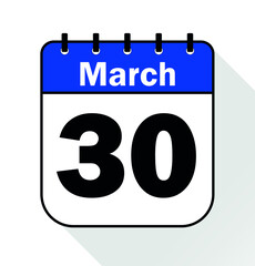 March day 30 blue - Calendar Icon - Vector Illustration