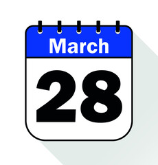 March day 28 blue - Calendar Icon - Vector Illustration