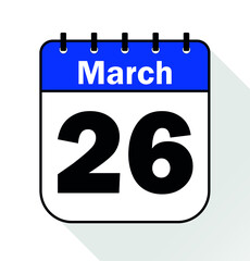 March day 26 blue - Calendar Icon - Vector Illustration