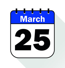 March day 25 blue - Calendar Icon - Vector Illustration