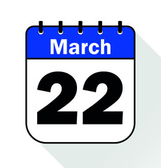 March day 22 blue - Calendar Icon - Vector Illustration