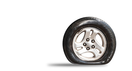 Car wheels on a white background behind a cutting machine technology separa clipping part