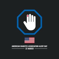 Vector icon of stop hand with blood drop. American Diabetes Association Alert Day Design Concept, suitable for social media post template, poster, greeting card, banner, background, brochure. Vector