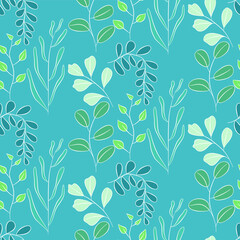 Vector seamless half-drop pattern, with leaves 