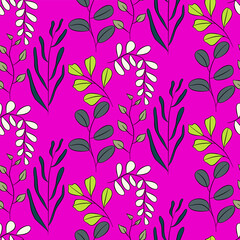 Vector seamless half-drop pattern, with leaves 