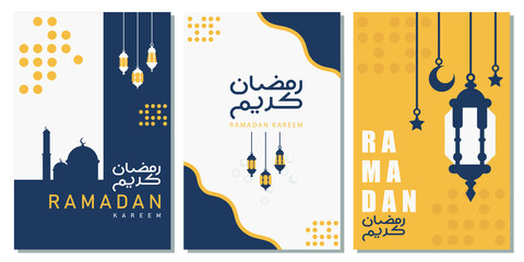 Naklejka premium Ramadan Kareem Islamic Vector Set for Greeting card Template, Wallpaper, Poster, Banner, Flyer and Social Media Post