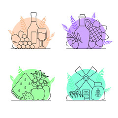 Set of agriculture icons. Set of fruit and vegetables icons. Vector illustration