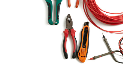 Electrical tools and equipment isolated on white background