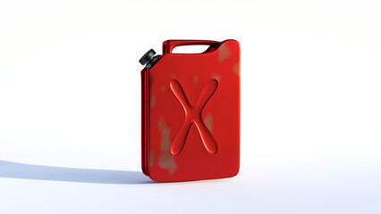 3D Red fuel jerrycan isolated on white and copy space