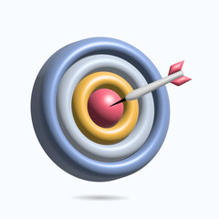 Dart hit on center of target. banner business 3d icon. Vector illustration
