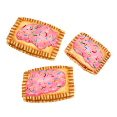 デコレーションされた自家製ポップタルト　白背景　水彩画イラスト
Pop tarts, pastry
