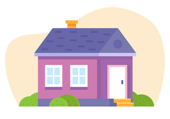 illustration of a house in a garden / sweet home / flat house / cute / children's books 