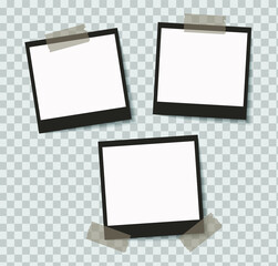 Set of vector Photo frame mockup design on sticky tape isolated on transparent background 