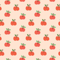 Seamless Pattern of Hand Drawn Apple Design on Biege Color Background