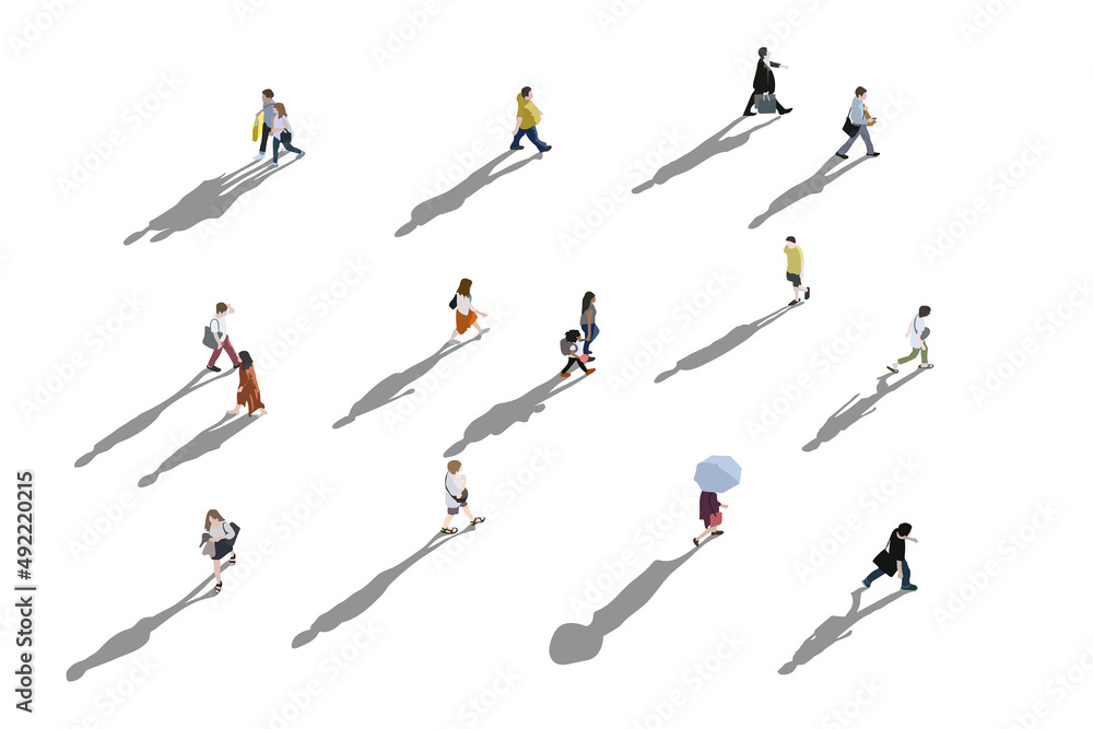 Wall mural people walking illustration, aerial