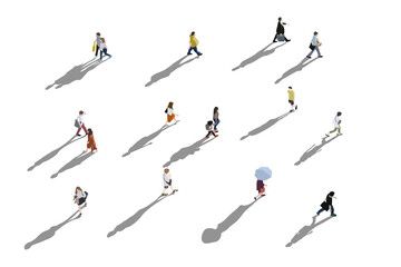 people walking illustration, aerial  