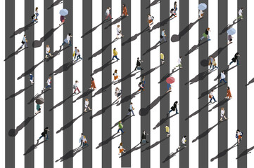 people walking over crosswalk illustration, crowd crossing street - 492220284