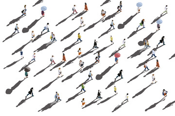 group of people walking aerial - illustration of crowd of people - 492220294