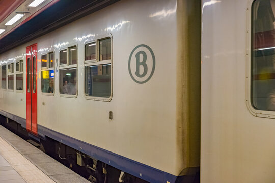 BRUSSELS, BELGIUM - MAY 19, 2016: Train of  the SNCB (National Railway Company of Belgium) at the Brussels Airport-Zaventem (formerly Brussels National Airport Station). 