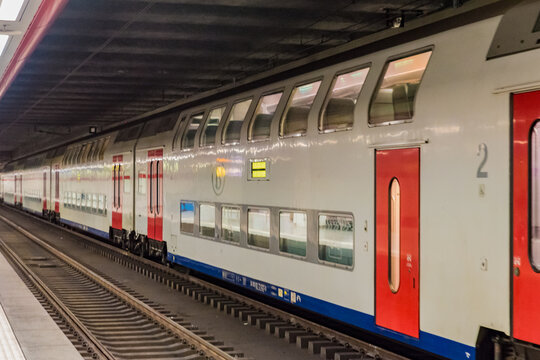 BRUSSELS, BELGIUM - MAY 19, 2016: Train of  the SNCB (National Railway Company of Belgium) at the Brussels Airport-Zaventem (formerly Brussels National Airport Station). 
