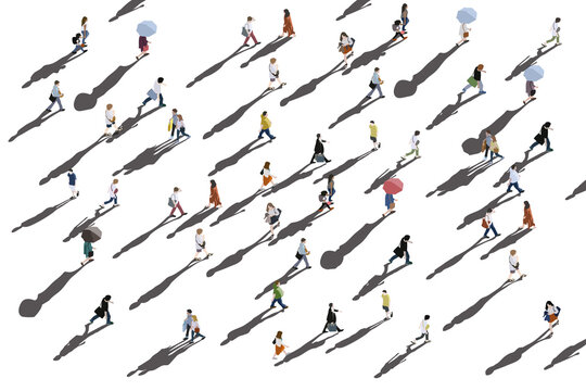 group of people walking aerial - illustration of crowd of people