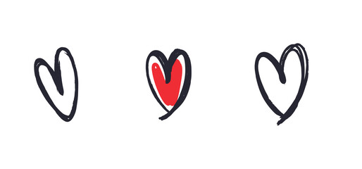 Set of hand drawn hearts. Heart doodles collection. Sketch illustration.
