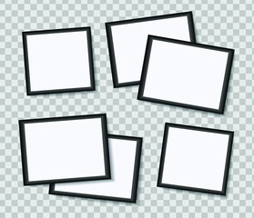 Set of vector Photo frame mockup design on sticky tape isolated on transparent background 