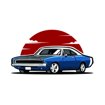 Classic american muscle car illustration vector isolated in white background