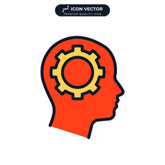 psychology. Human head with gear icon symbol template for graphic and web design collection logo vector illustration