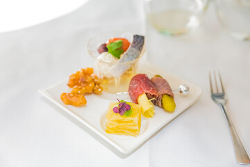 International flight business class airline meal image 