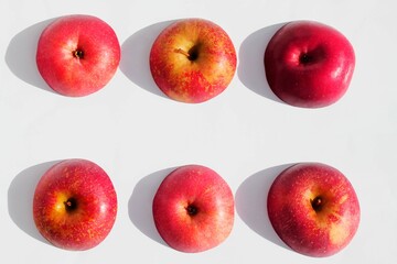 rows halves of red apples on a white background