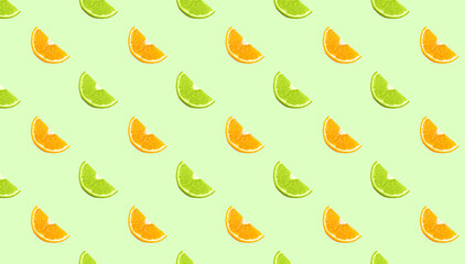 pattern of orange and lime slices on a green background