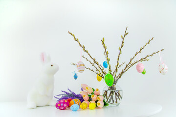 Beautiful Easter decor on a white background. Selective focus.
