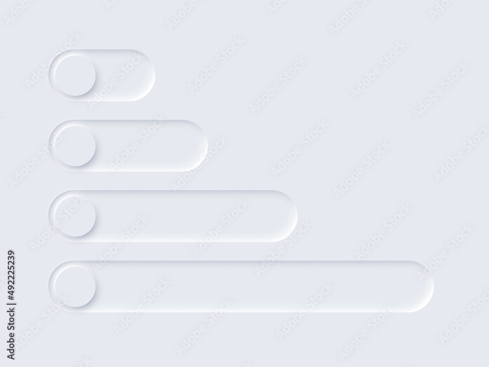 Aufkleber neomorphism ui, slide bar set, neumorphic soft white slidebars with shadow for mobile app