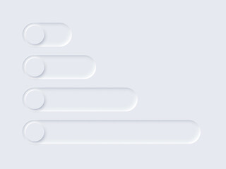 Neomorphism UI, slide bar set, neumorphic soft white slidebars with shadow for mobile app