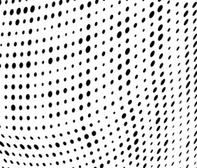 Vector modern optical texture of pop art. Abstract halftone wave dotted background. Futuristic twisted grunge pattern, dots, circles