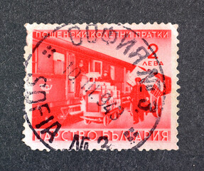 Cancelled postage stamp printed by Bulgaria, that shows Train wagon, circa 1941.