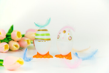 Beautiful Easter decor on a white background. Selective focus.