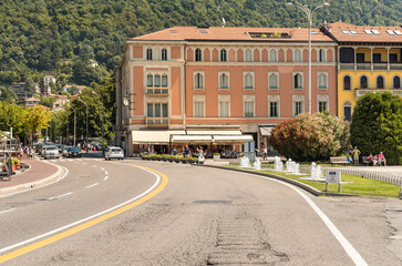  Main road of the historic center of Como at a summer time, Lombardy, Italy
