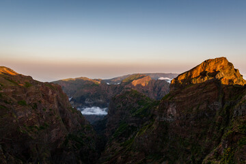 Fototapeta na wymiar BICA DA CANA Madeira Sunrise, Sunset Portugal Islands above the cloud 