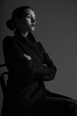 Caucasian woman portrait in black and white