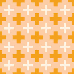 Hand Drawn Earthy Tones Tribal Crosses Vector Seamless Pattern. Graphic Print. Geometric Background. Ethnic Boho Design.