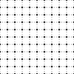Square seamless background pattern from black depression symbols are different sizes and opacity. The pattern is evenly filled. Vector illustration on white background